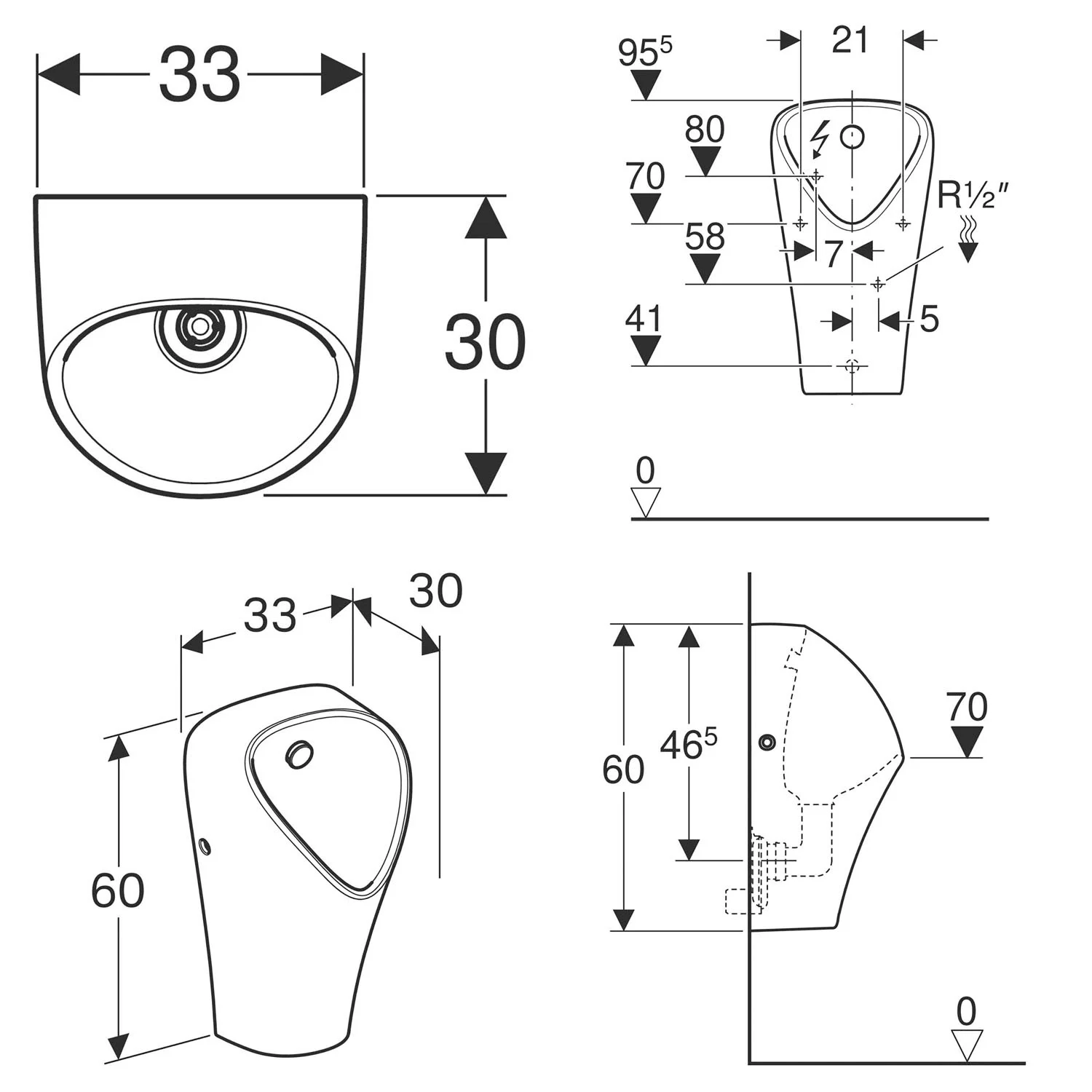Geberit Urinal Narva, Zulauf von hinten, Abgang nach hinten Bild 2