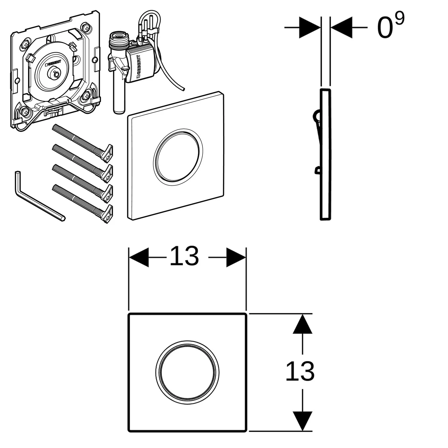 Geberit Urinalsteuerung mit pneumatischer Spülauslösung, Typ 01 Betätigungsplatte, Round Bild 3