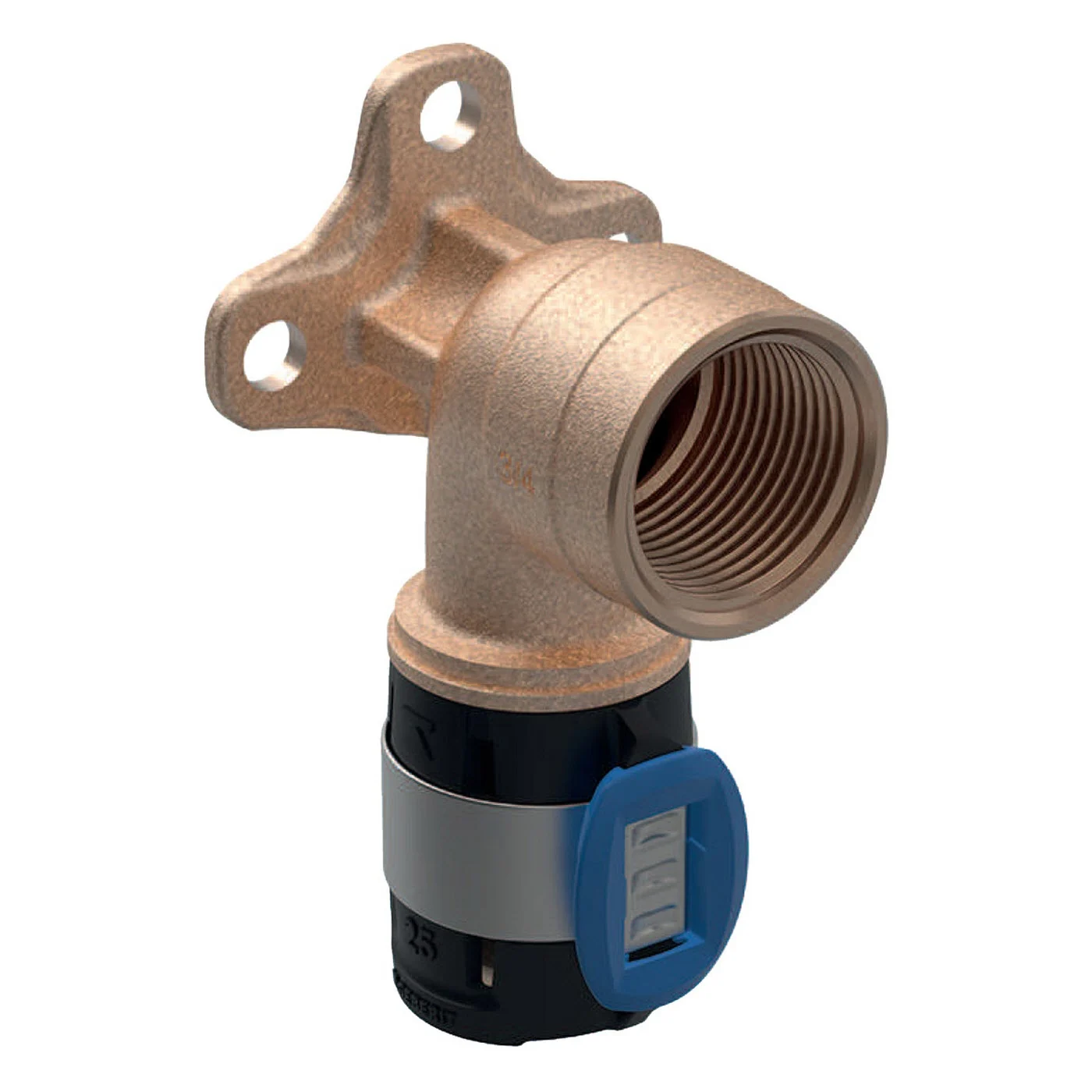 Geberit FlowFit Anschlusswinkel 90°: Werkstoff=Bleifreier Rotguss, d=16mm, Rp=1/2″, L=5.2cm