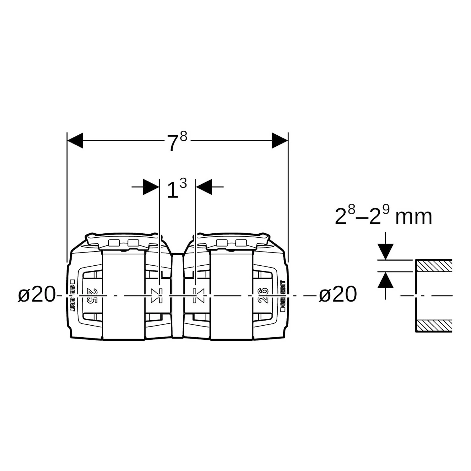 Geberit FlowFit Übergang auf Fremdsystem: d=20mm, s=2.8–2.9mm Bild 2