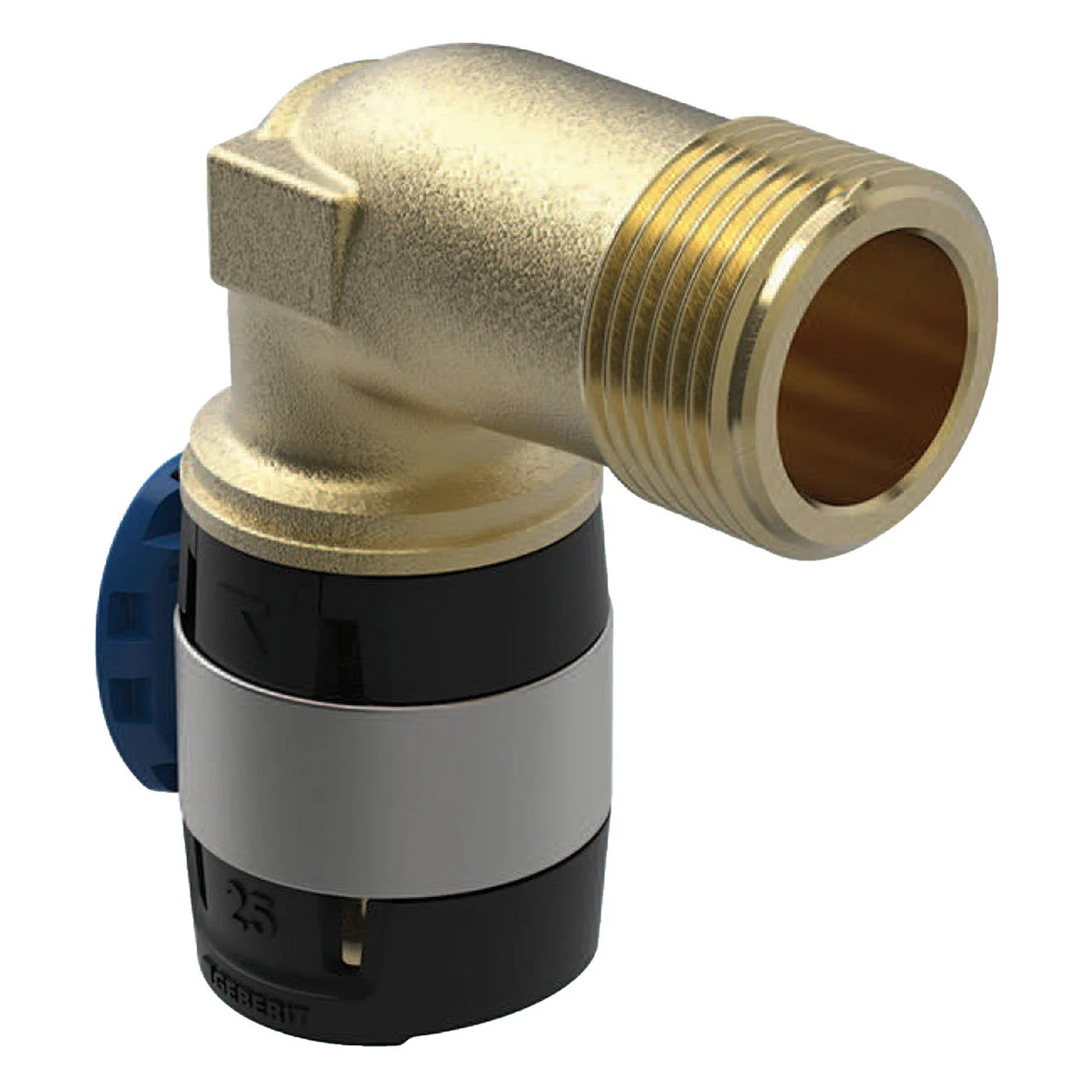 Geberit FlowFit Übergangsbogen 90° mit Außengewinde, lang: Werkstoff=Bleifreier Rotguss, d=20mm, R=1/2″