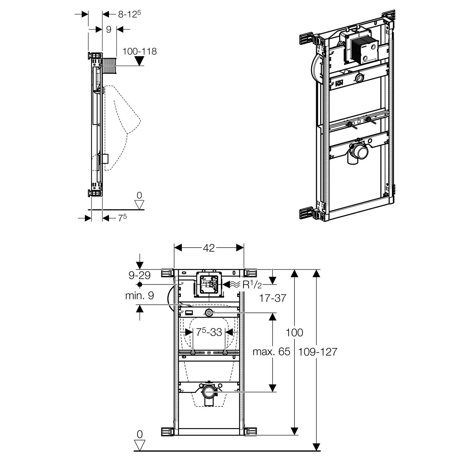 Geberit Kombifix Element Universal für Urinal, 109 - 127 cm Bild 4