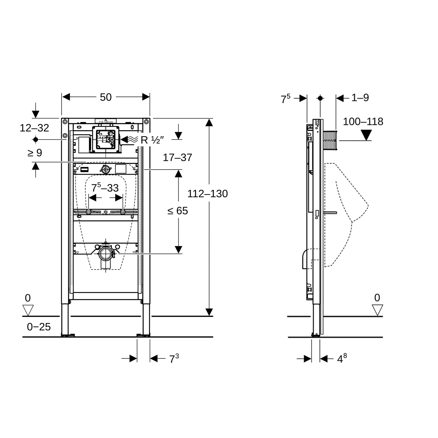 Geberit Duofix Element für Urinal, 112 - 130 cm universell Bild 3