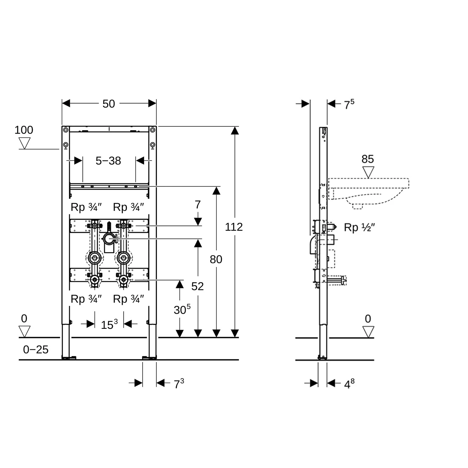 Geberit Duofix Element für Waschtisch 112 cm, Standarmatur, 2 Wasserzählerstrecken Bild 3