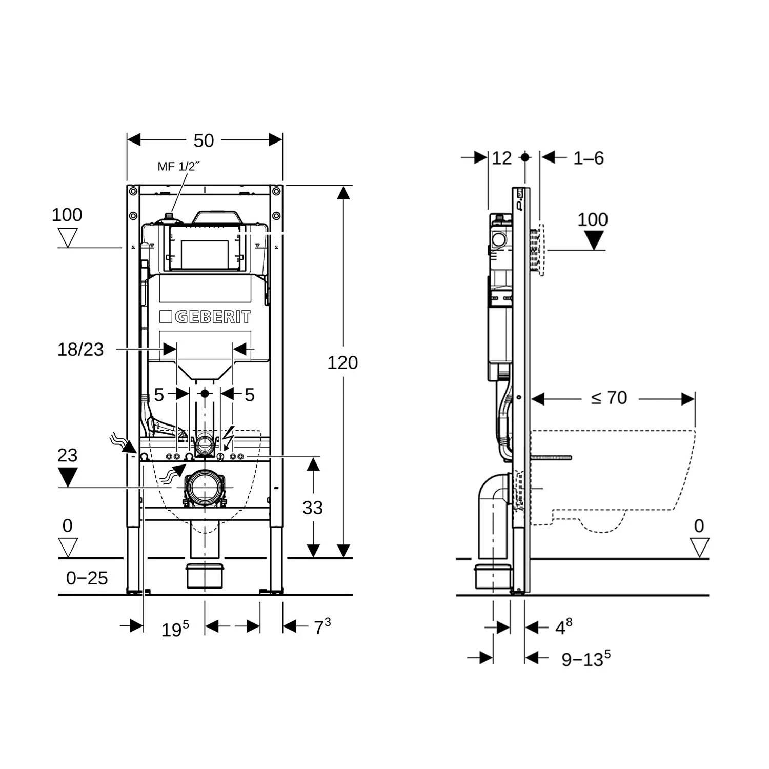 Geberit Duofix Element für Wand-WC, 120 cm, Sigma UP-Spülkasten 12 cm, HS30 Hygienespülung Bild 3