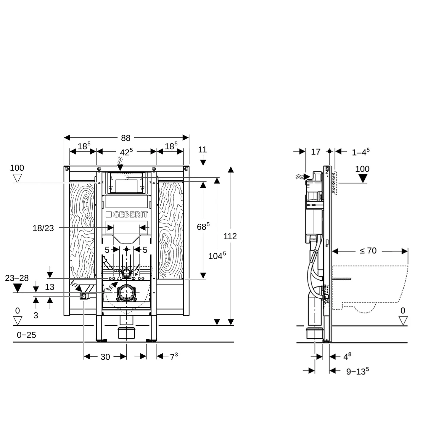 Geberit Duofix Element für Wand-WC, 112 cm, mit Sigma UP-Spülkasten 12 cm, barrierefrei, für Stütz- und Haltegriffe, für Betätigung von vorne Bild 3