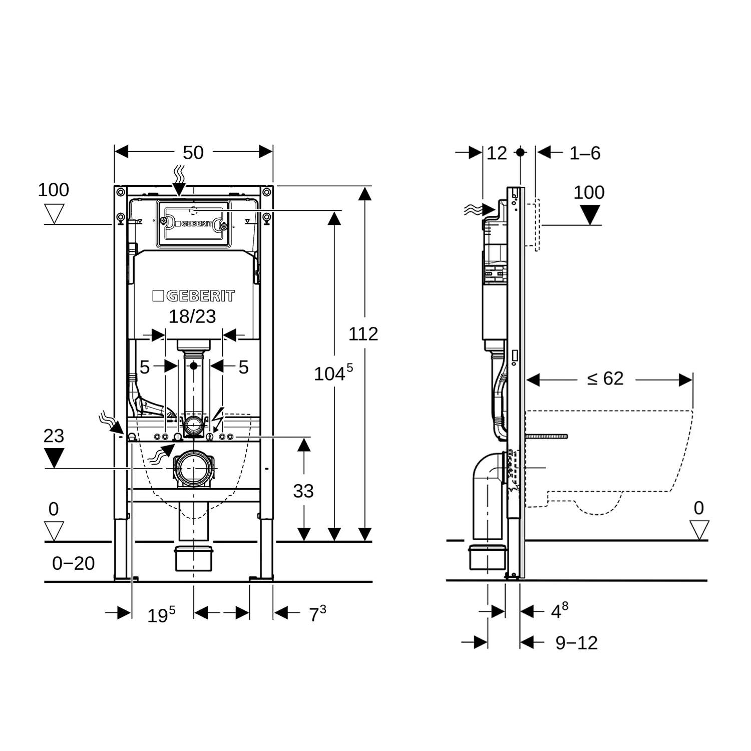 Geberit Duofix Basic Element für Wand-WC, 112 cm, mit Delta UP-Spülkasten, für Betätigung von vorne Bild 3