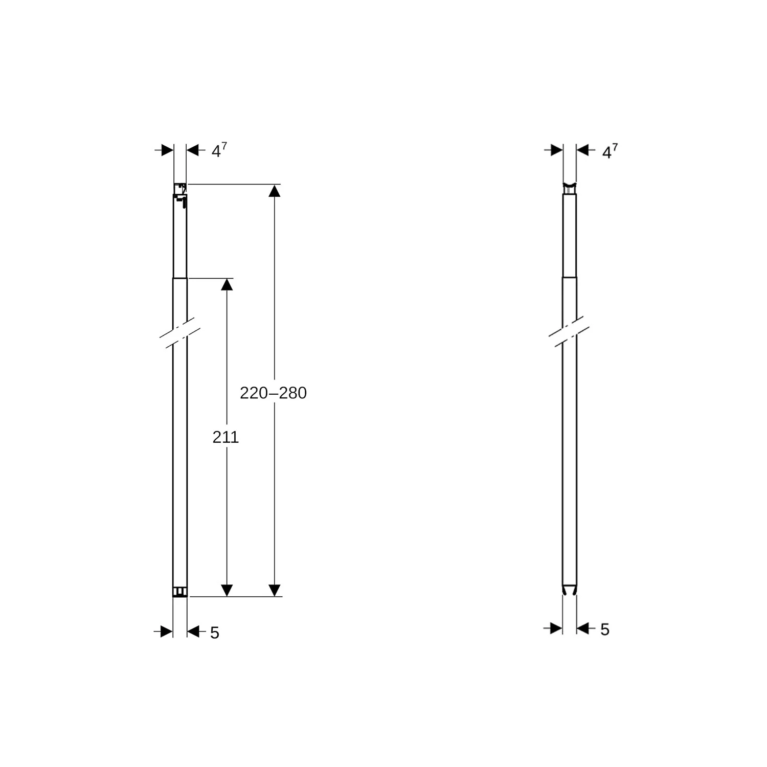 Rysunek techniczny stojaka systemowego z wymiarami, Geberit