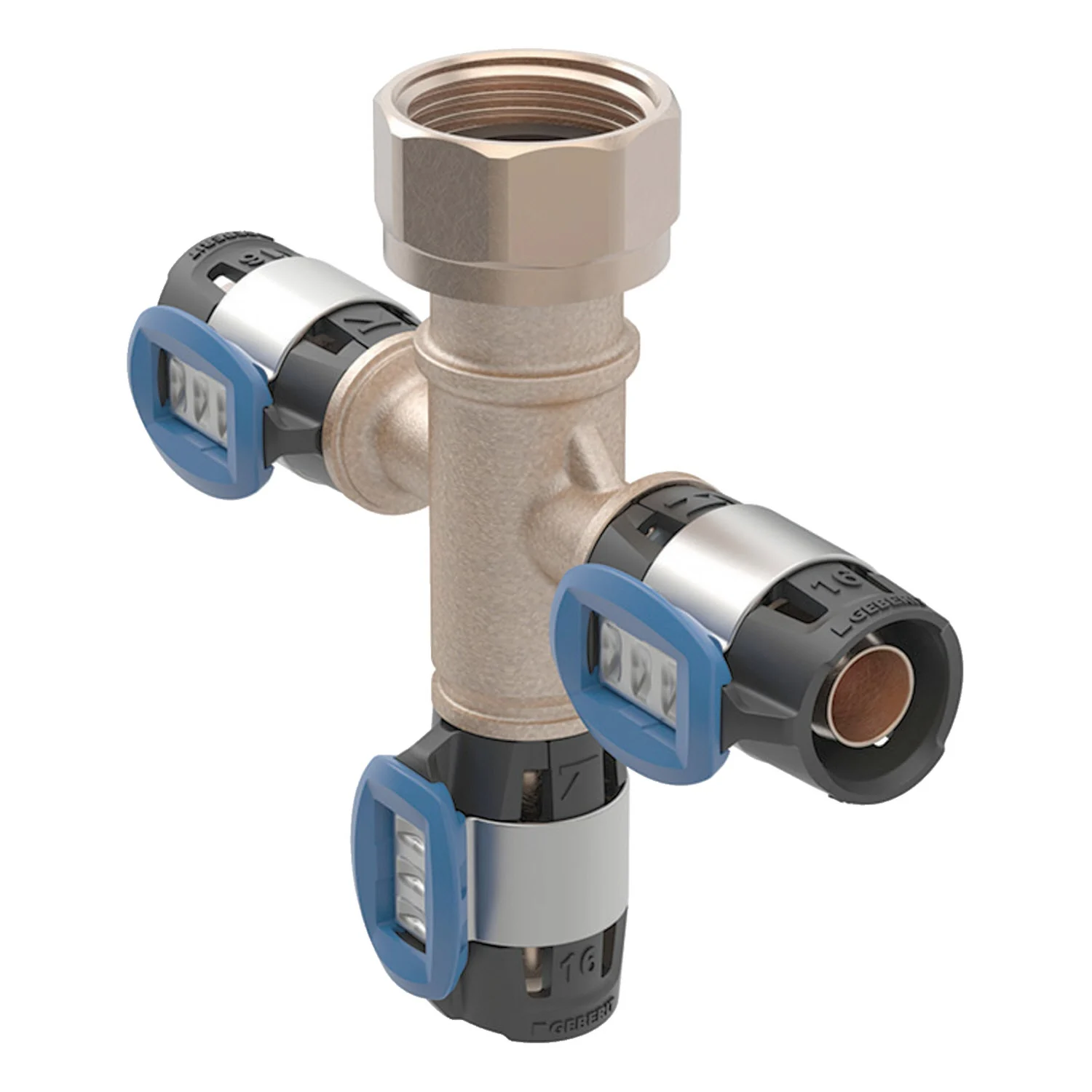 Rozgałęźnik Geberit z przyłączami zaciskowymi FlowFit 16 x 3/4'' (3-krotny)