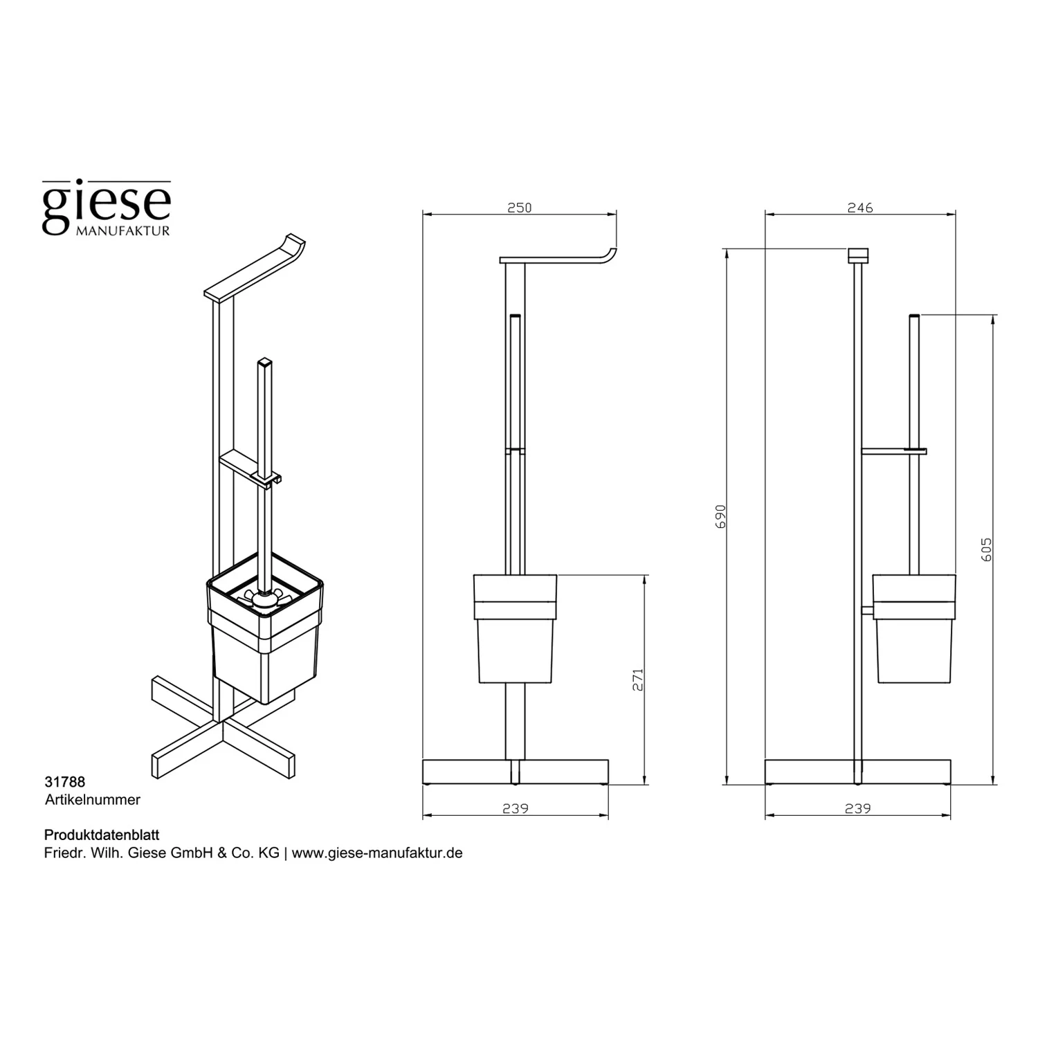 Rysunek techniczny stojaka toaletowego z wymiarami, Giese
