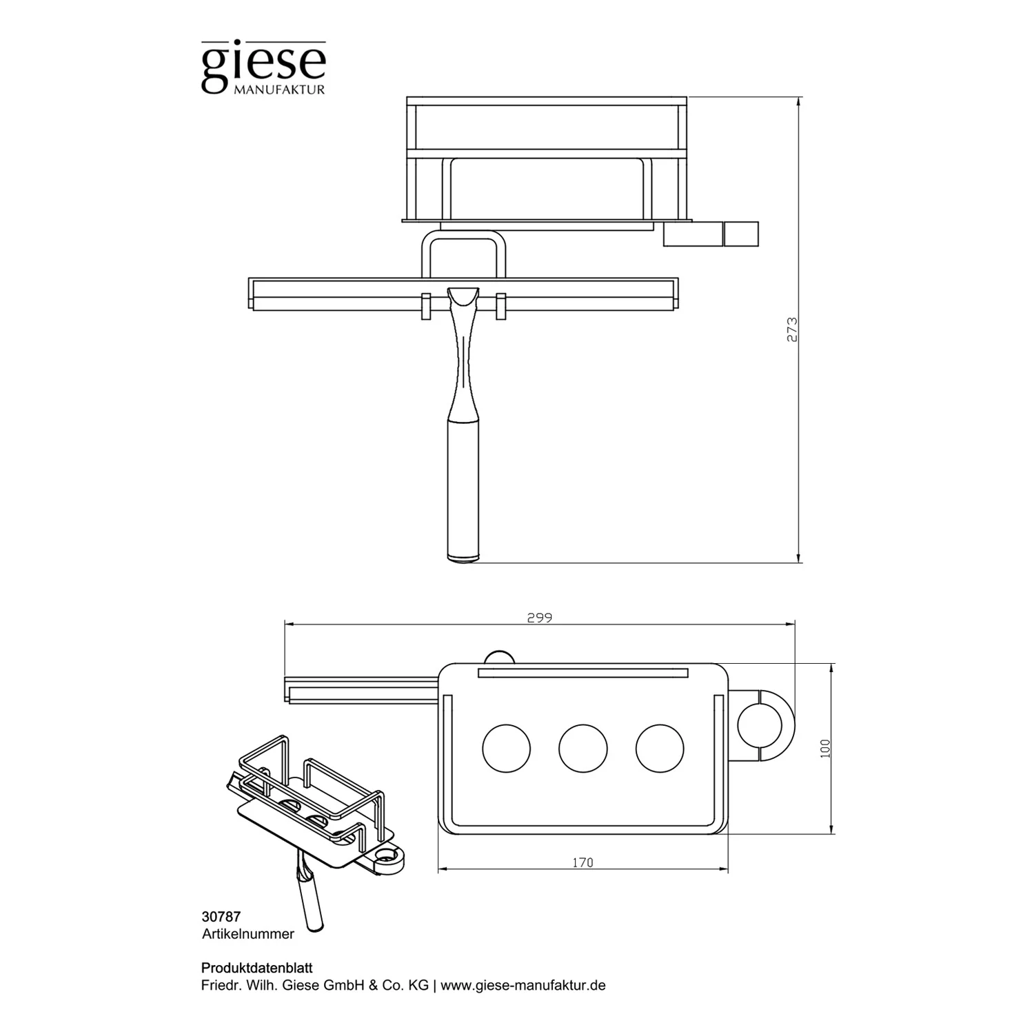 Rysunek techniczny kosza prysznicowego z hakami, Giese