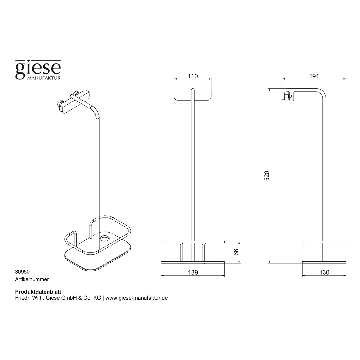 Rysunek techniczny kosza prysznicowego z uchwytem, Giese