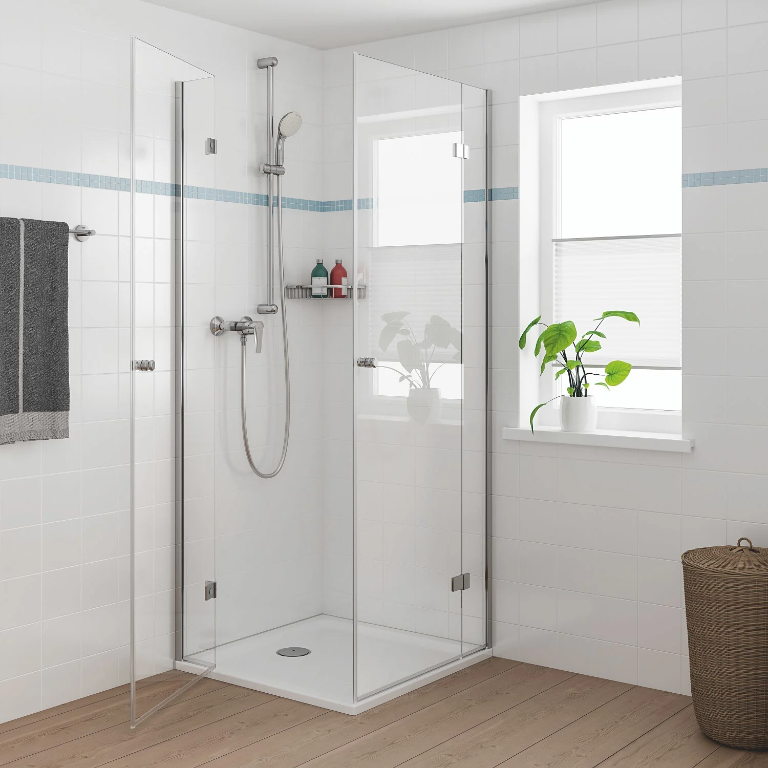 Prysznic ze szklanymi ścianami i baterią, Grohe