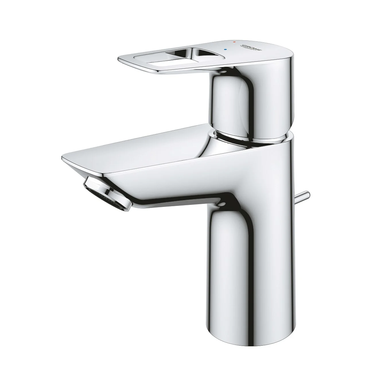Chromowana bateria umywalkowa w widoku bocznym, Grohe