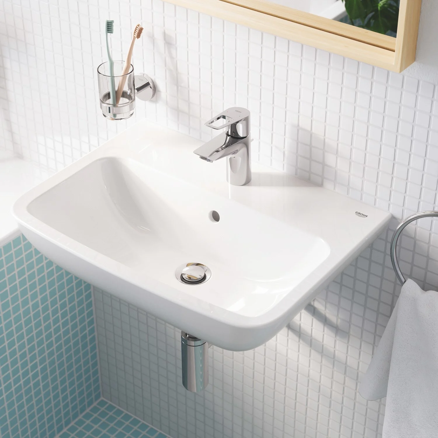 Umywalka z baterią jednouchwytową w łazience, Grohe
