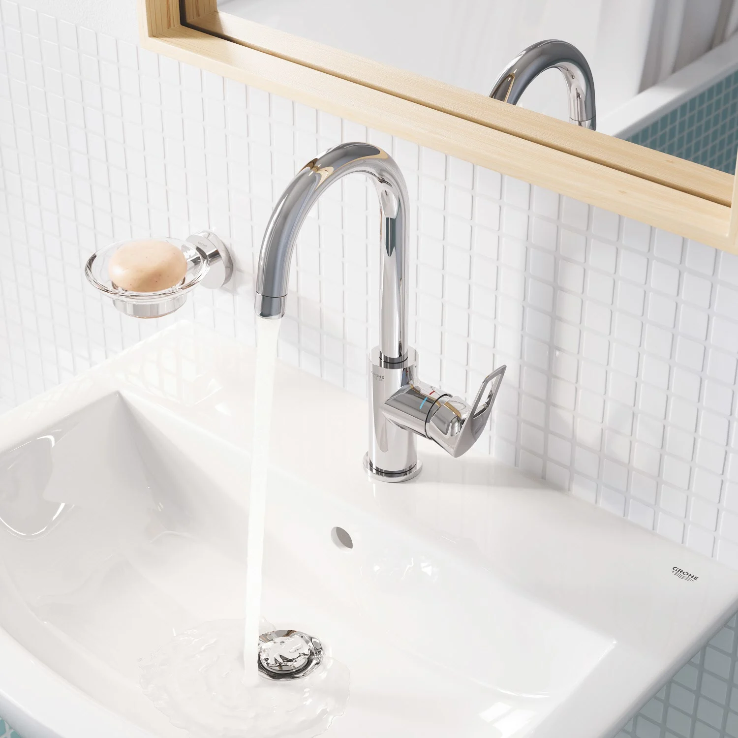 Bateria umywalkowa z bieżącą wodą w łazience, Grohe