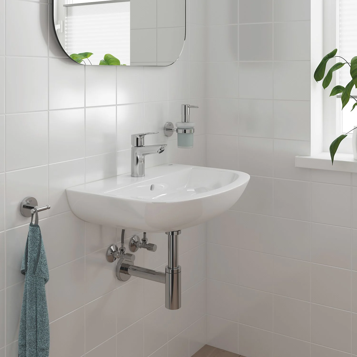 Bateria umywalkowa w nowoczesnej łazience, Grohe