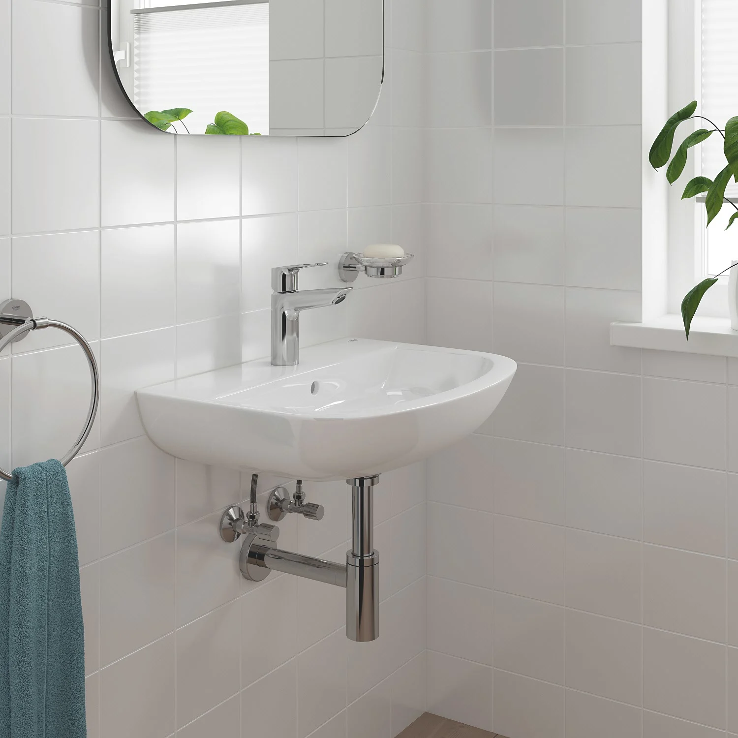 Bateria umywalkowa w nowoczesnej łazience, Grohe