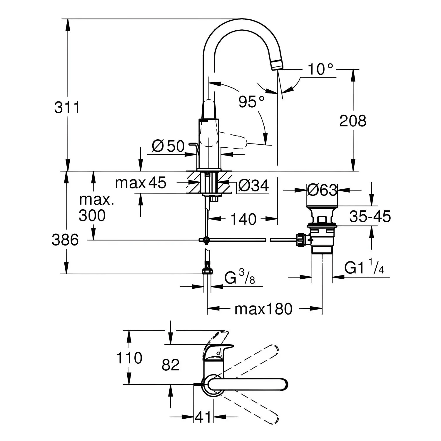 GROHE Euroeco Einhand-Waschtischbatterie, 1/2" L-Size Bild 4