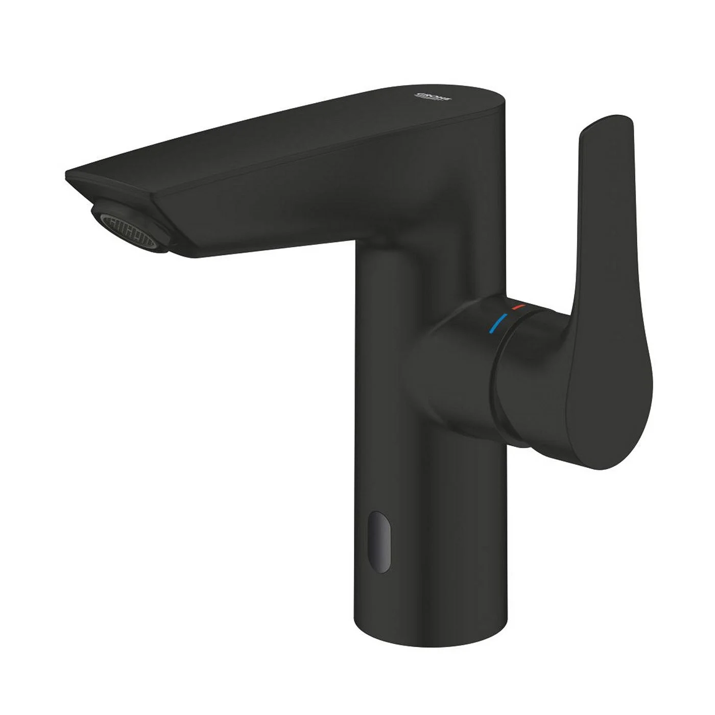Widok z boku czarnej baterii, Grohe