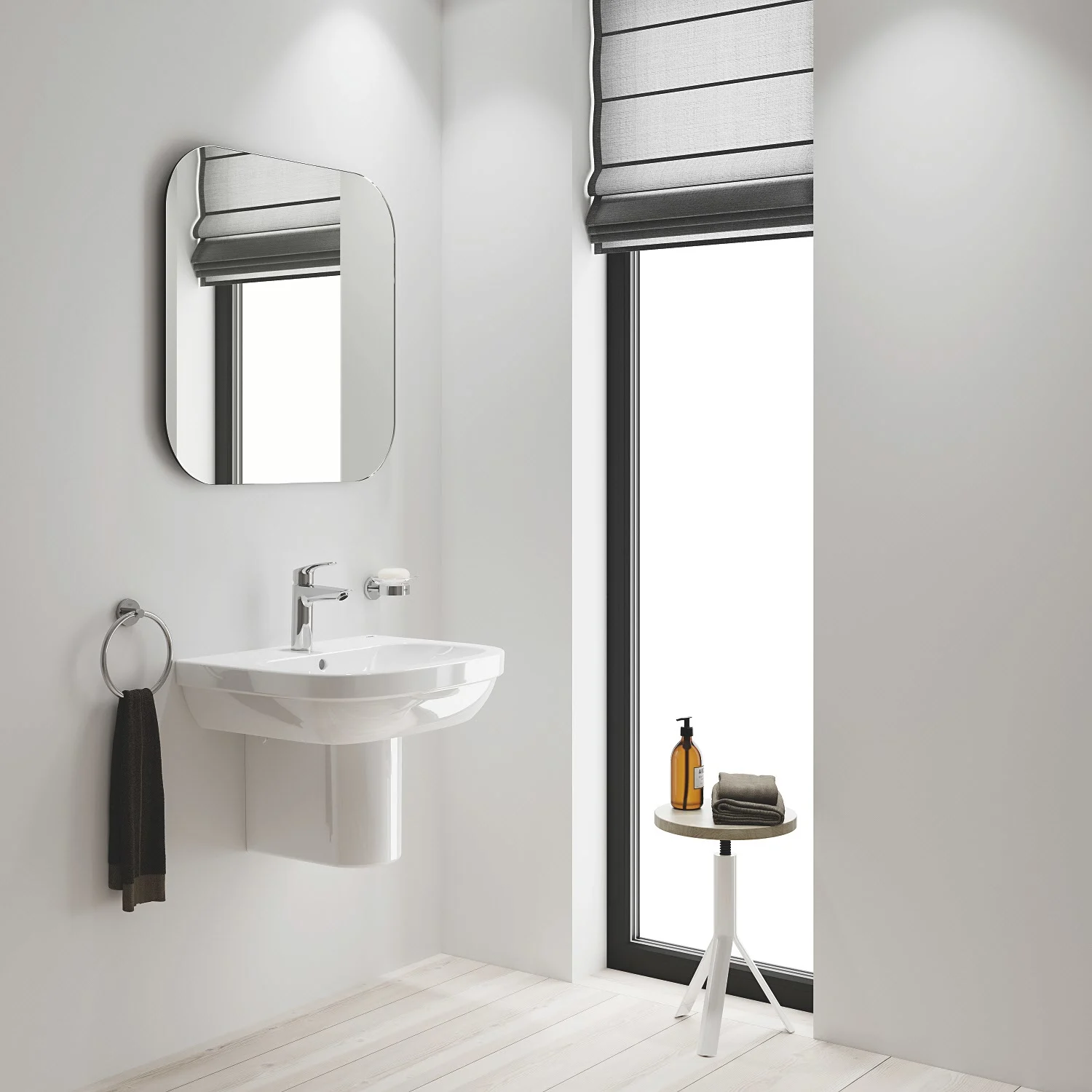 Łazienka z umywalką i lustrem, Grohe