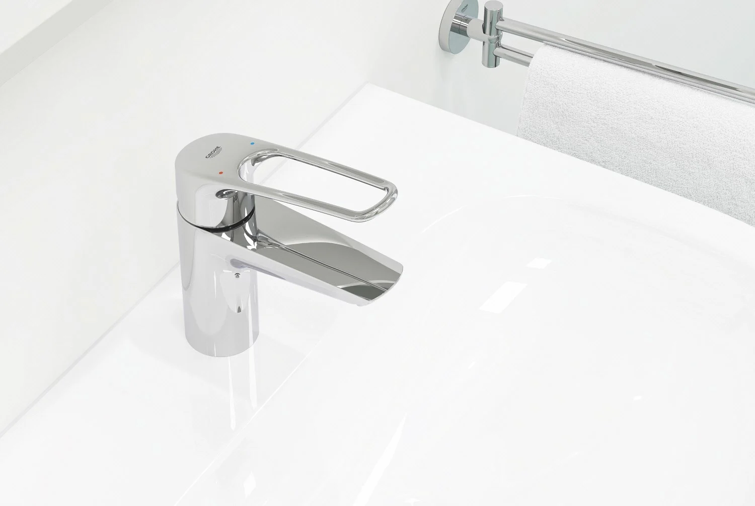 Jednouchwytowa bateria umywalkowa w nowoczesnej łazience, Grohe