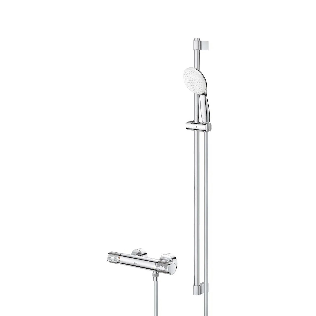 System prysznicowy z termostatem w srebrnym widoku z przodu, Grohe