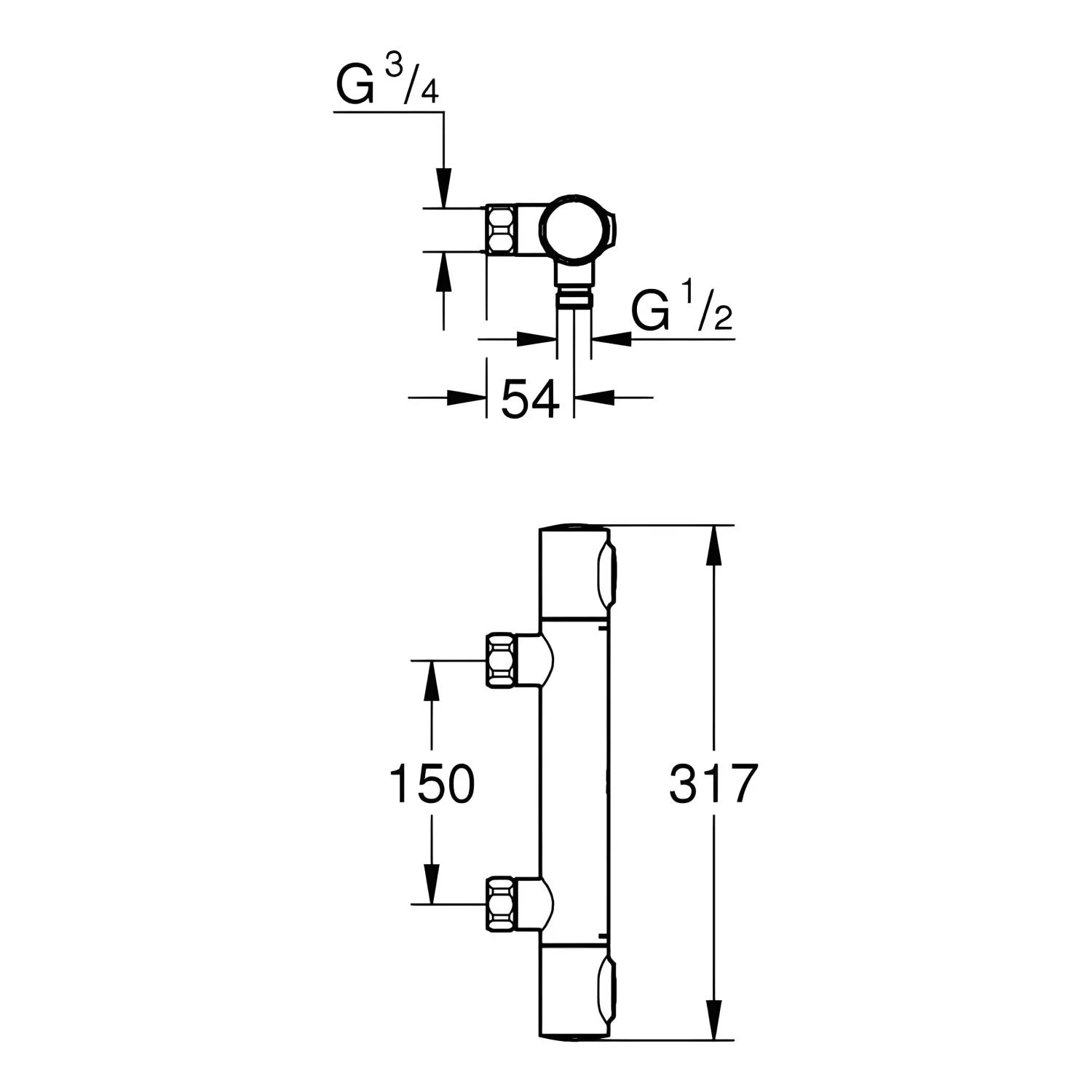 Rysunek techniczny zaworu termostatycznego, Grohe