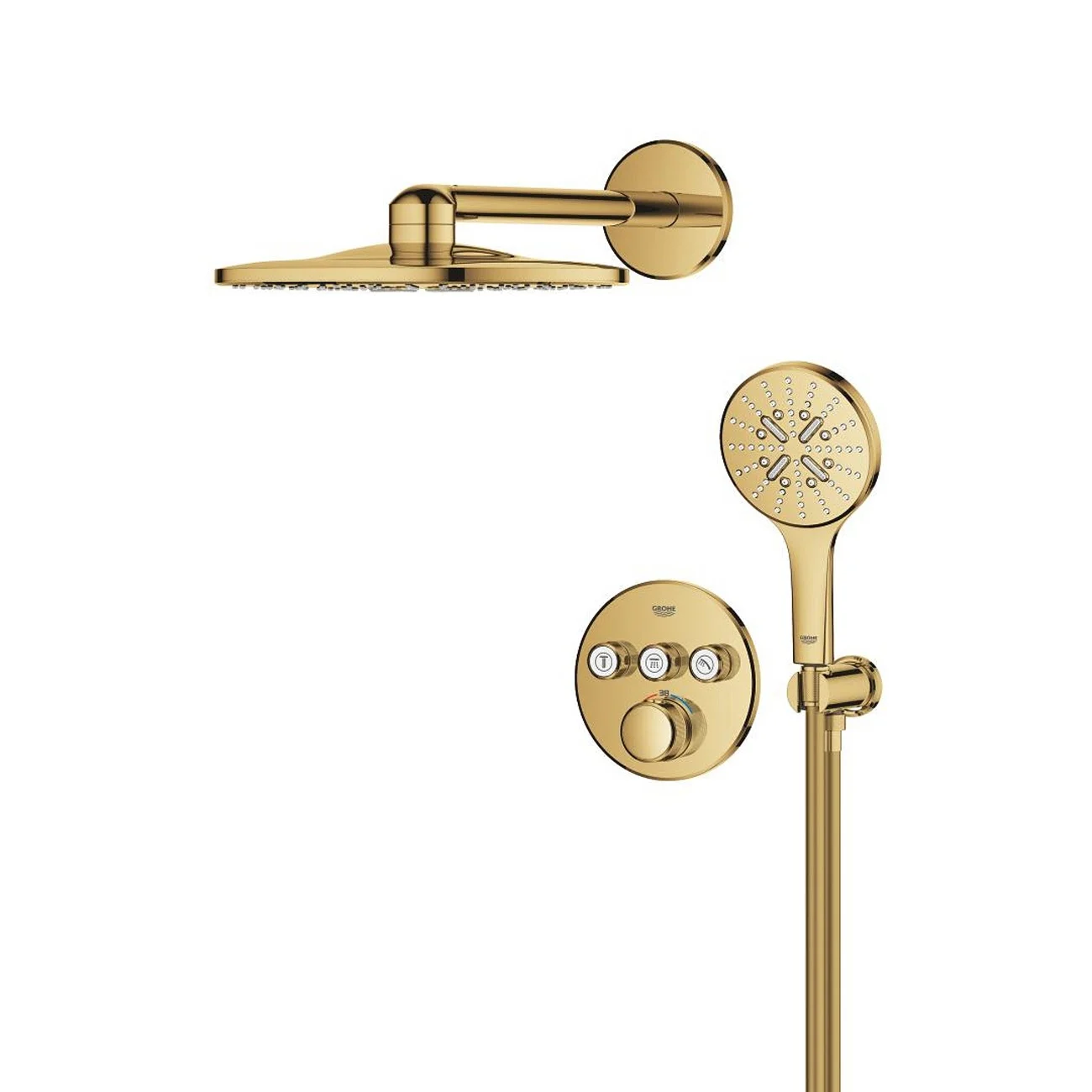 System prysznicowy w złocie, widok z przodu, Grohe