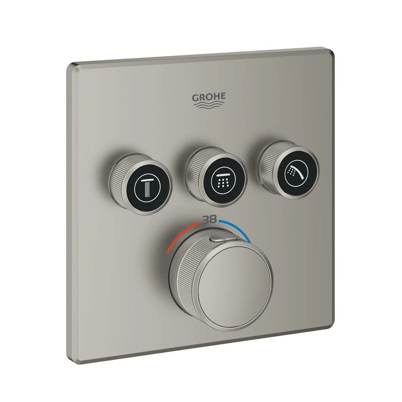 Termostat podtynkowy z czterema regulatorami w wyglądzie stali nierdzewnej, Grohe