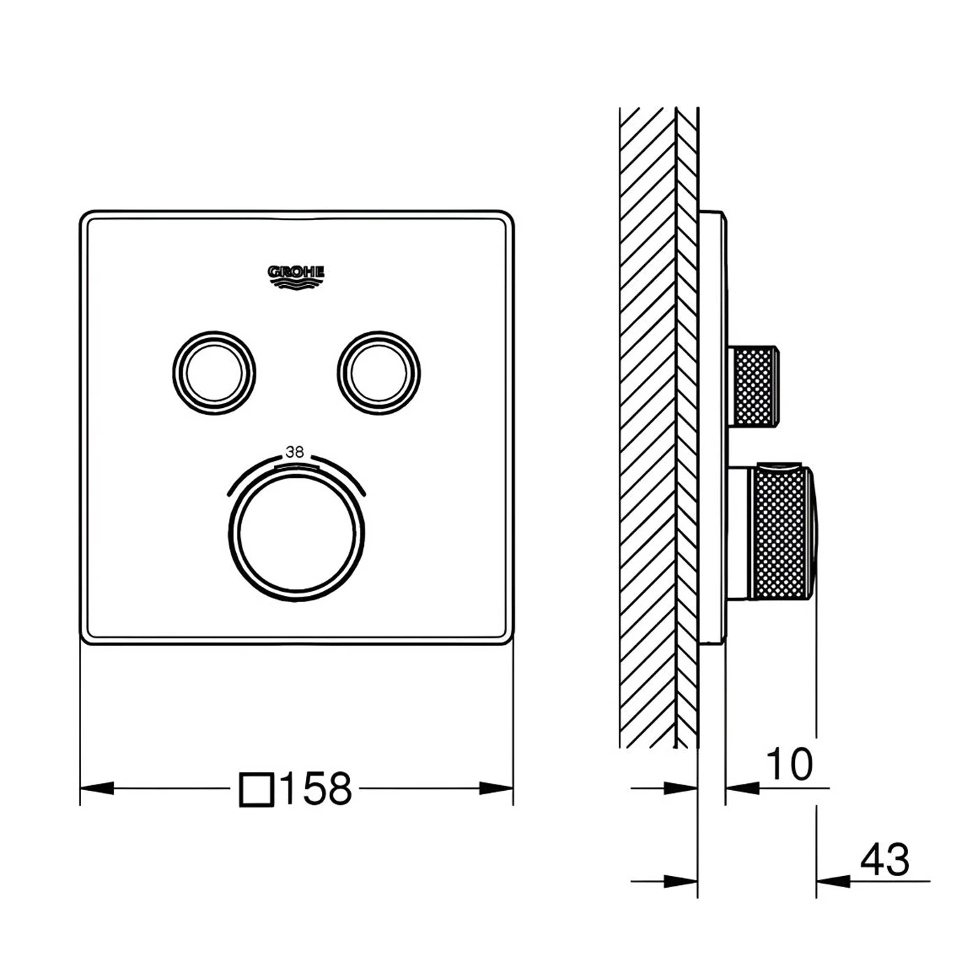 Rysunek techniczny termostatu podtynkowego Grohe, Grohe
