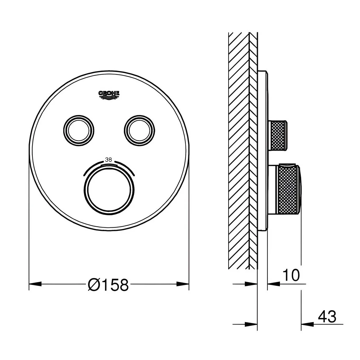 Rysunek techniczny zaworu termostatycznego, Grohe