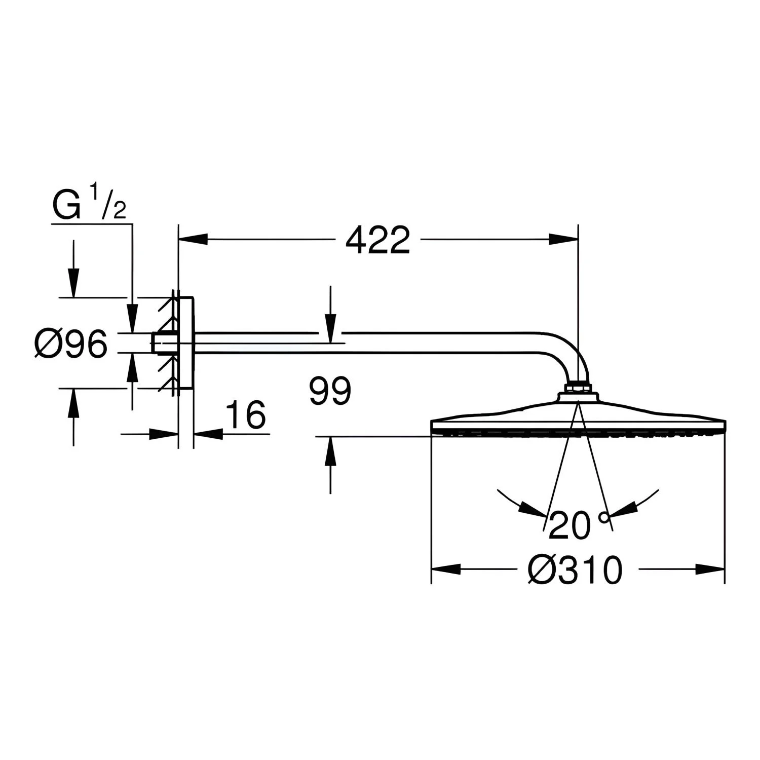 GROHE Rainshower Mono 310 Kopfbrause-Set 422 mm, 1 Strahlart Bild 3
