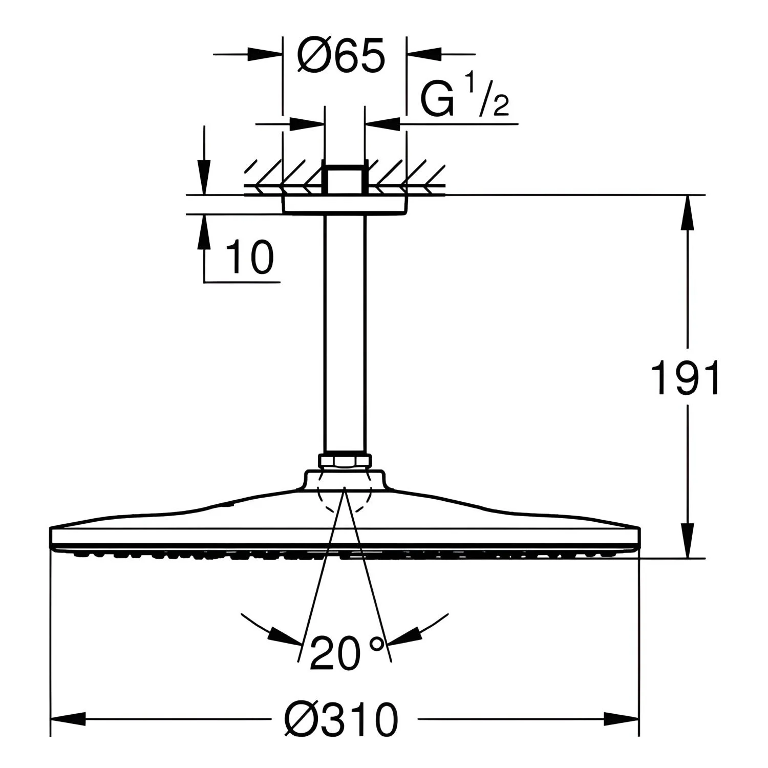 GROHE Rainshower Mono 310 Kopfbrause-Set Deckenauslass 142 mm, 1 Stahlart Bild 2