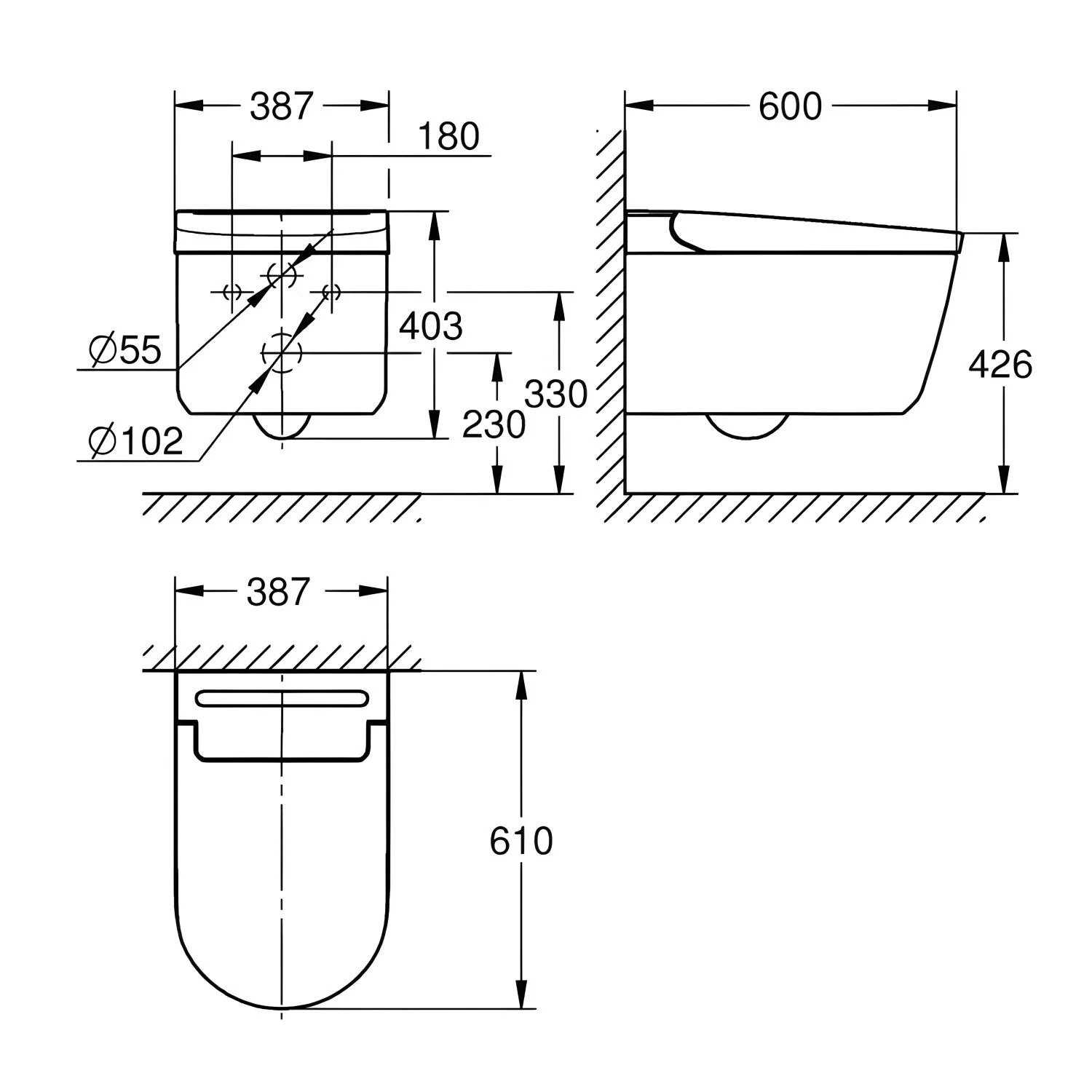 GROHE Sensia Pro Dusch-WC Komplettanlage für Unterputzspülkästen, Wandmontage Bild 4