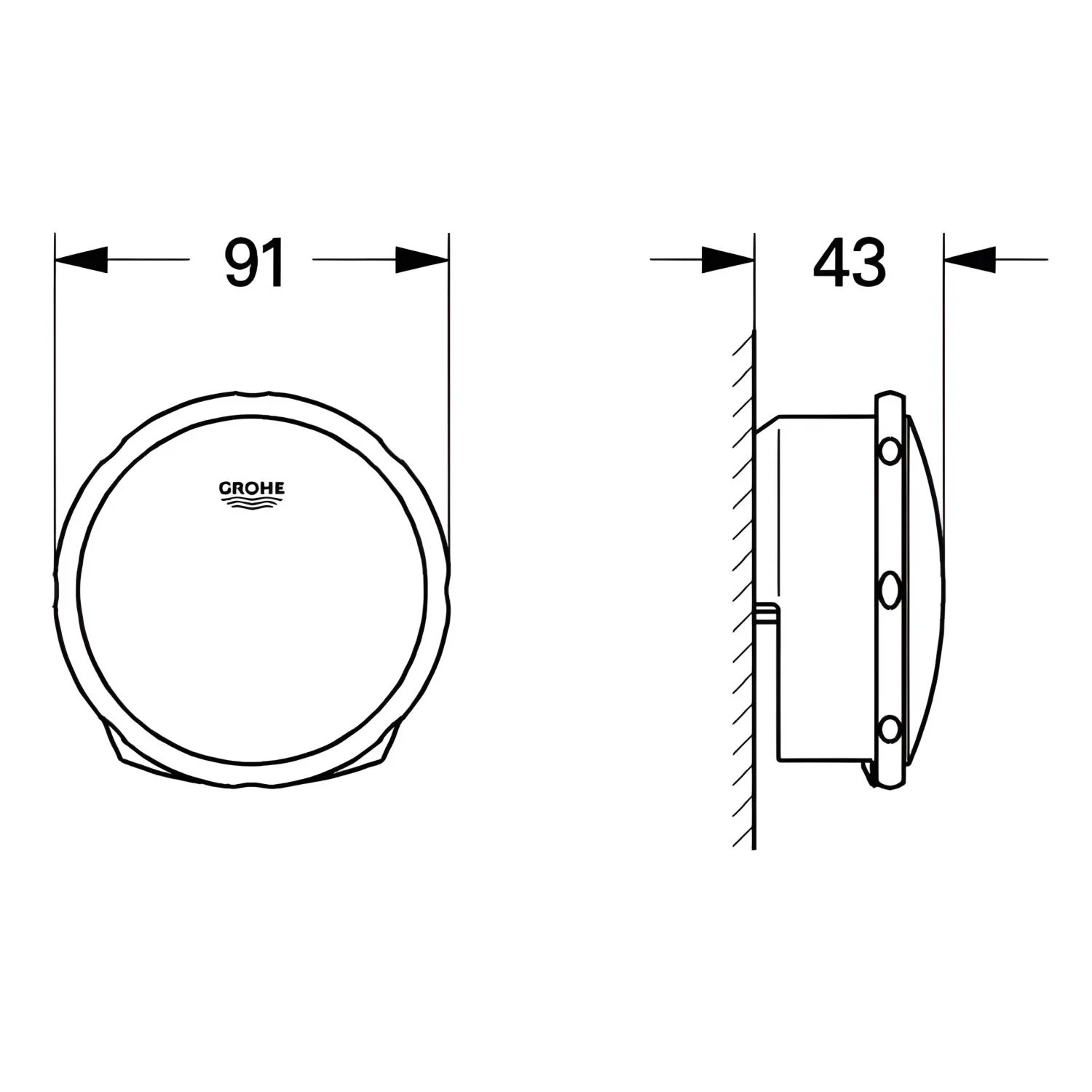 Rysunek techniczny napełniacza wanny z wymiarami, Grohe