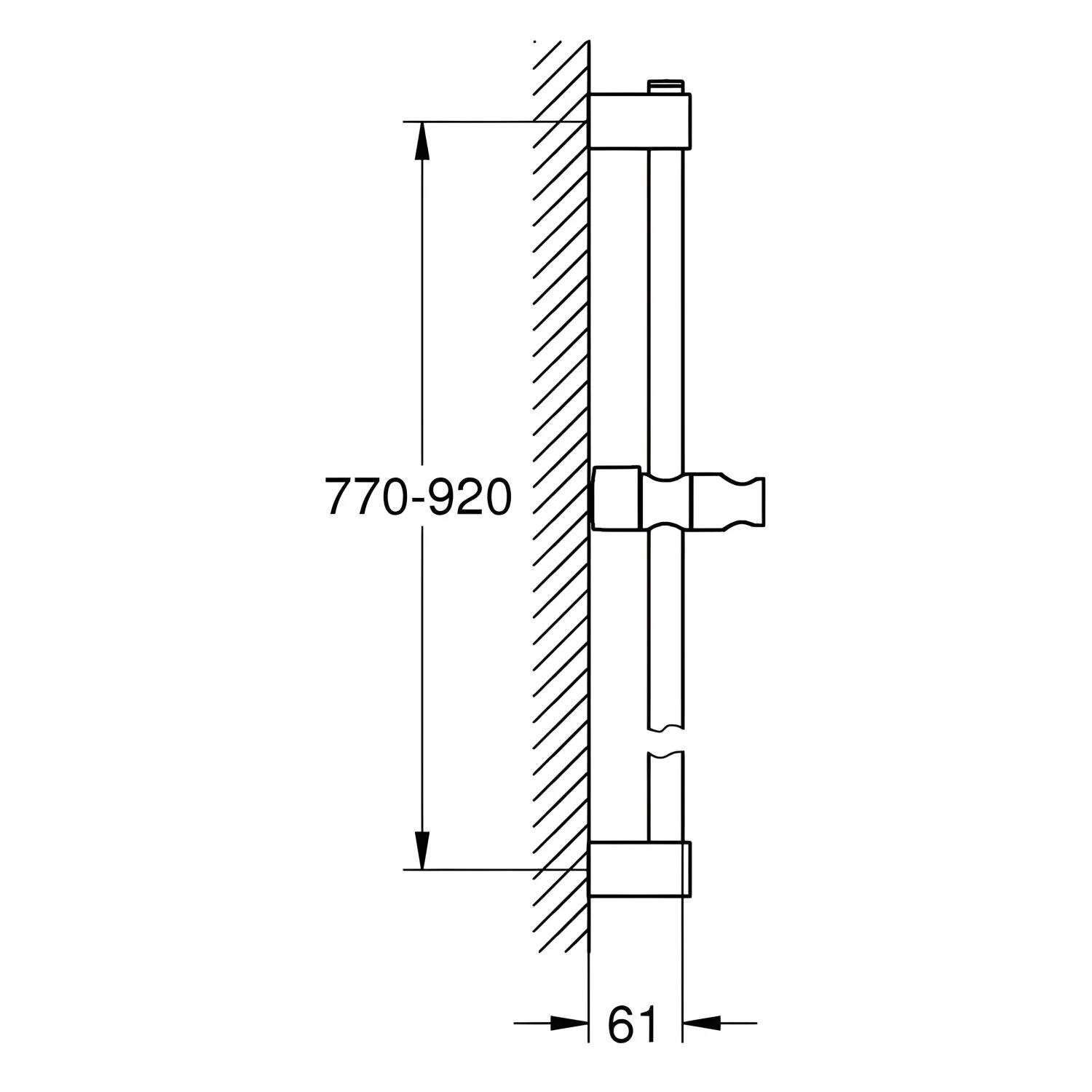 Rysunek techniczny drążka prysznicowego 900 mm, Grohe