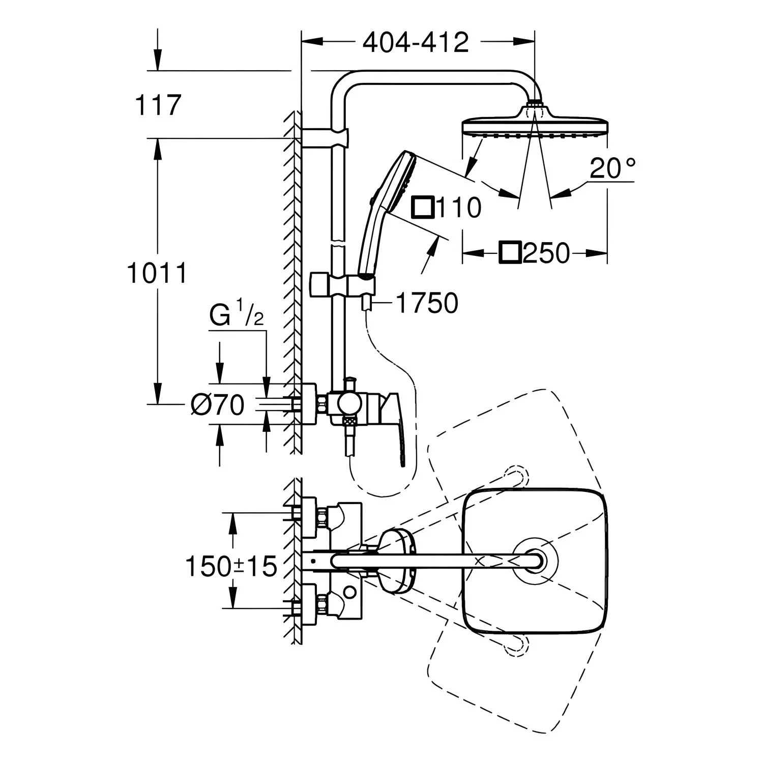 GROHE Tempesta System 250 Cube Duschsystem mit Einhandmischer für die Wandmontage Bild 3