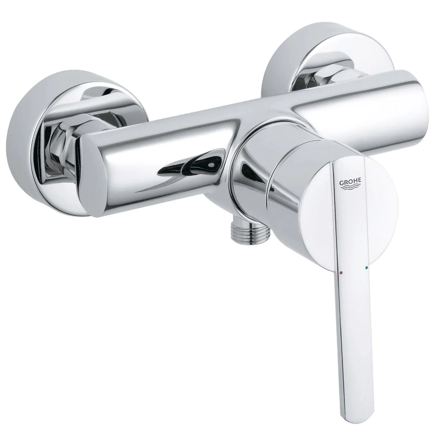 Chromowana bateria prysznicowa widok z przodu, Grohe