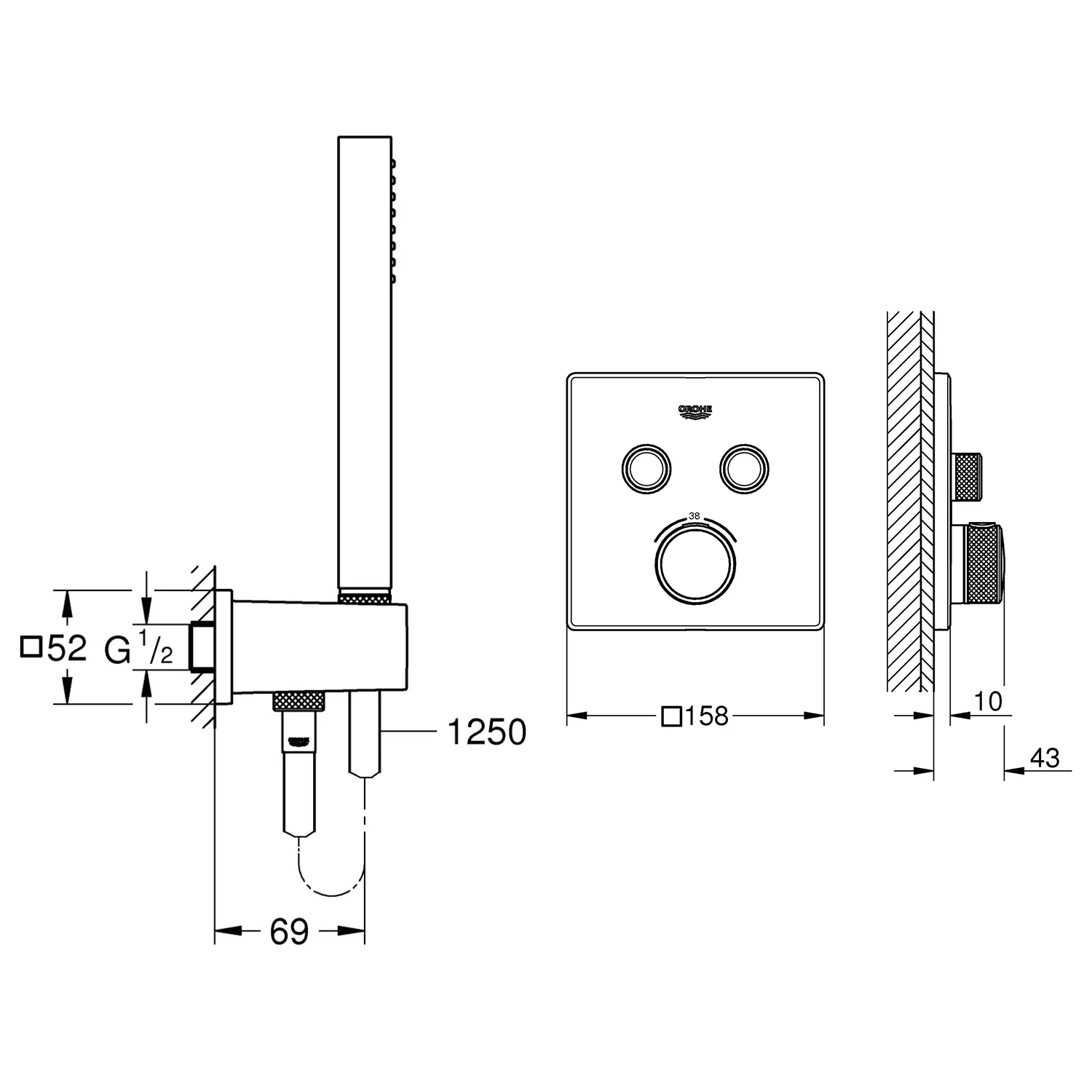 GROHE Grohtherm SmartControl Thermostat Fertigmontageset, eckige Ausführung Bild 5