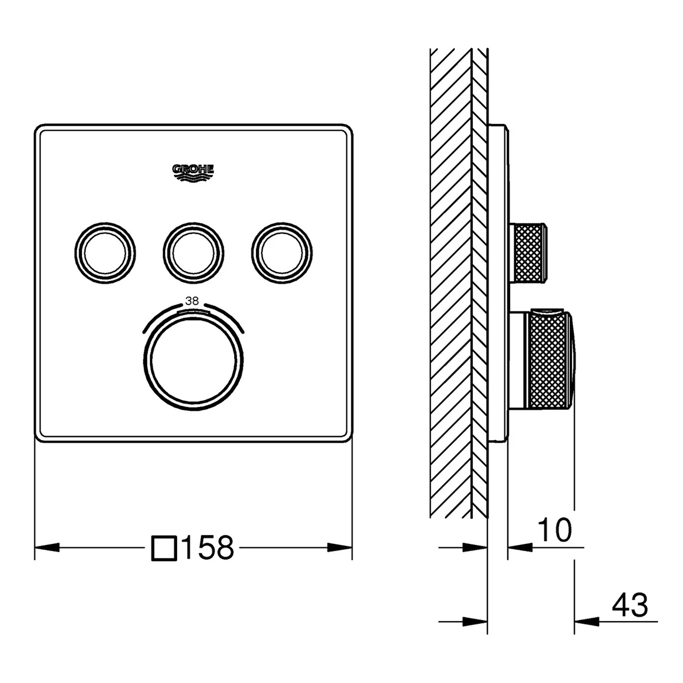 GROHE Grohtherm SmartControl Thermostat Fertigmontageset mit 3 Absperrventilen, eckige Ausführung Bild 2