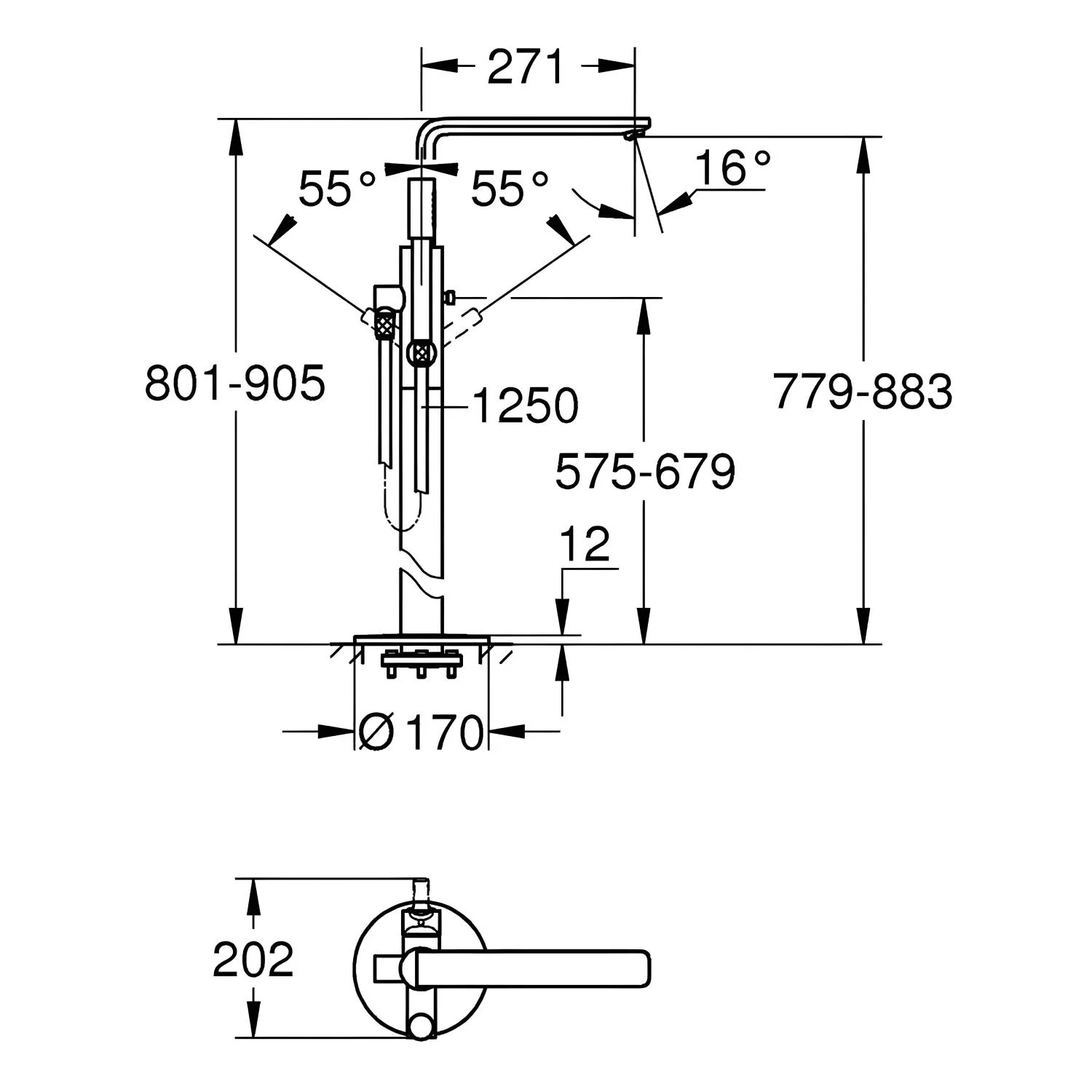 GROHE Lineare New Einhand-Wannenbatterie für Bodenmontage Zdjęcie 4