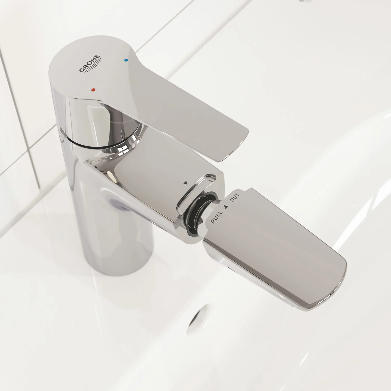 Zbliżenie baterii umywalkowej z góry, Grohe
