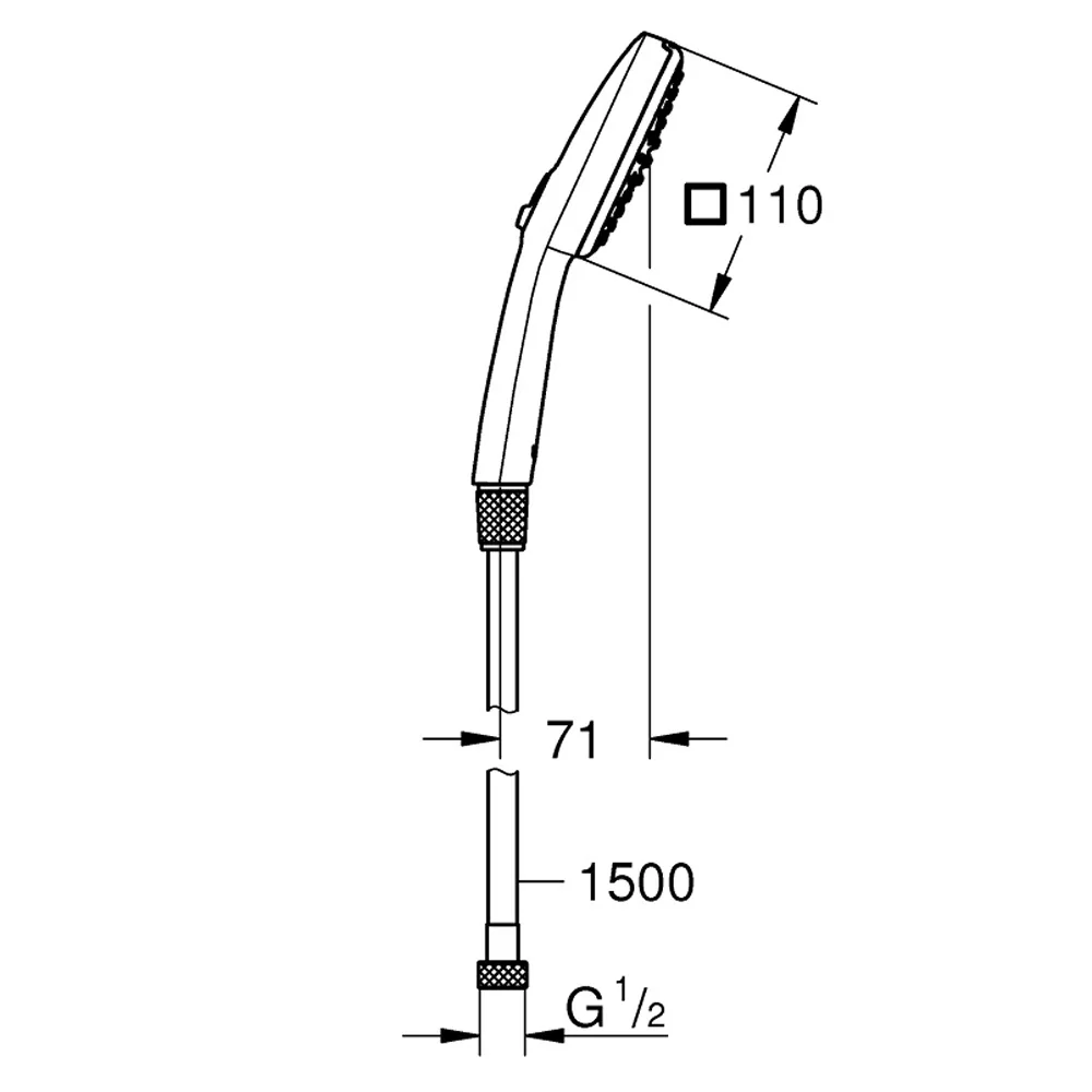 Rysunek techniczny zestawu prysznicowego z wymiarami, Grohe