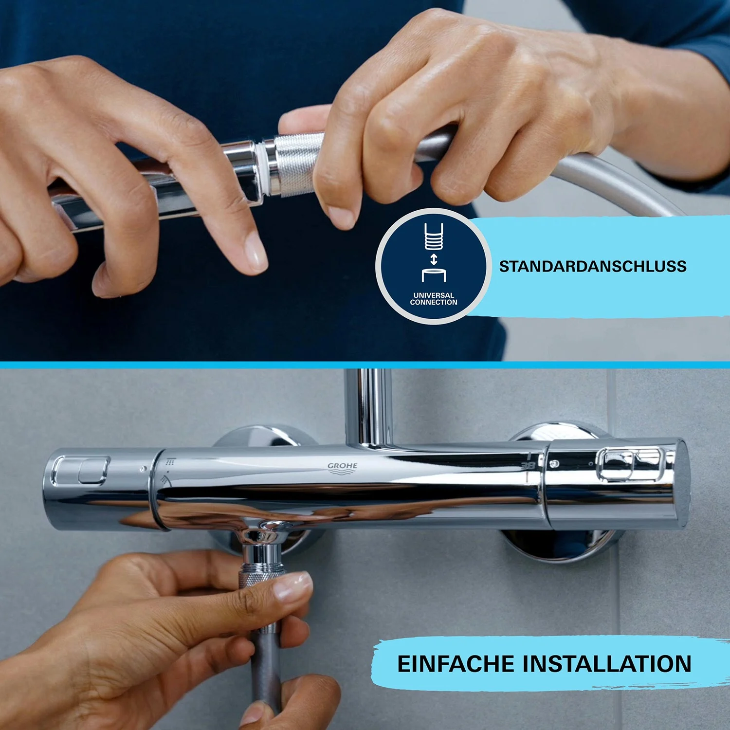 Instalacja armatury prysznicowej ze standardowym połączeniem, Grohe