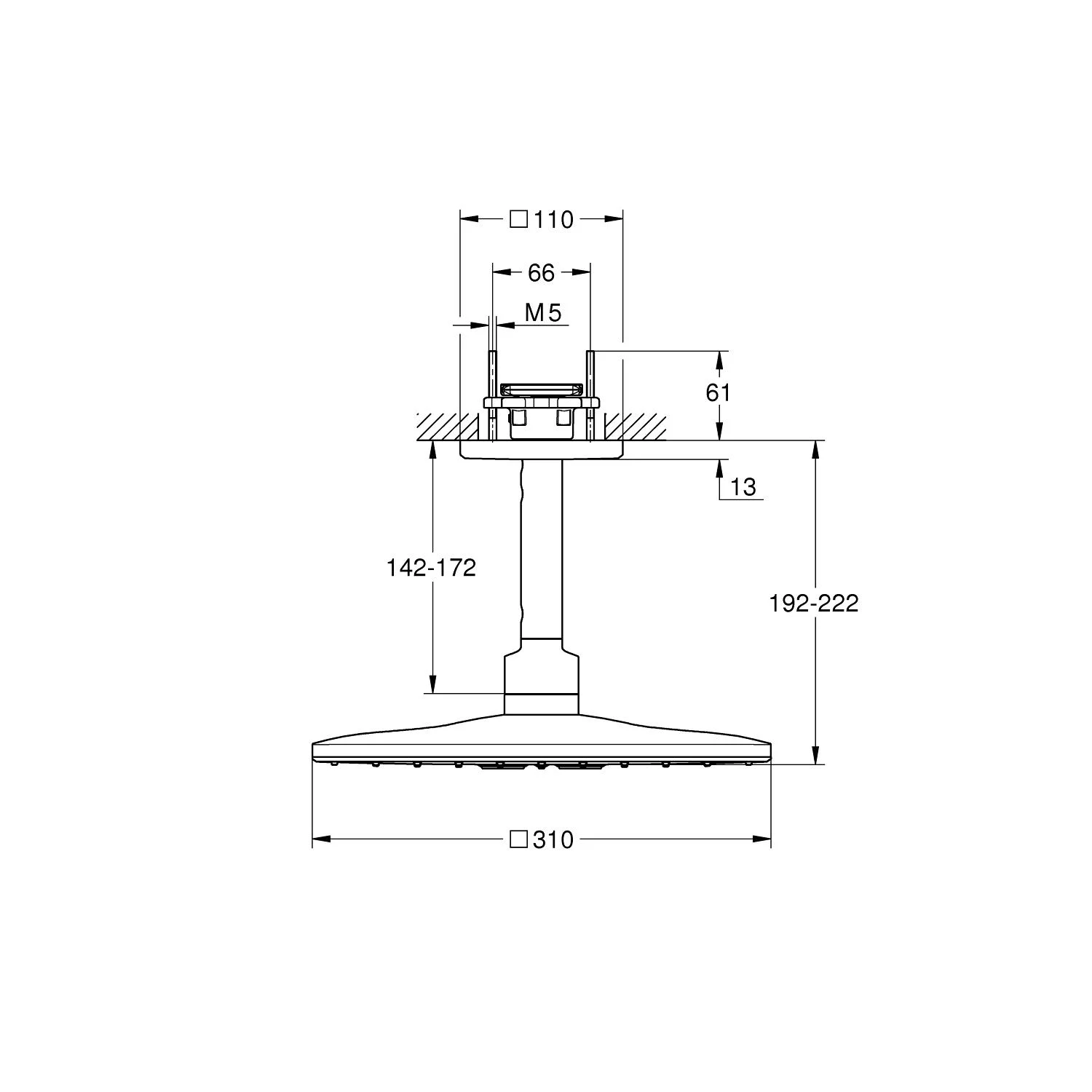 GROHE Rainshower SmartActive 310 Cube Kopfbrauseset mit 2 Strahlarten und Deckenanschluss Bild 2