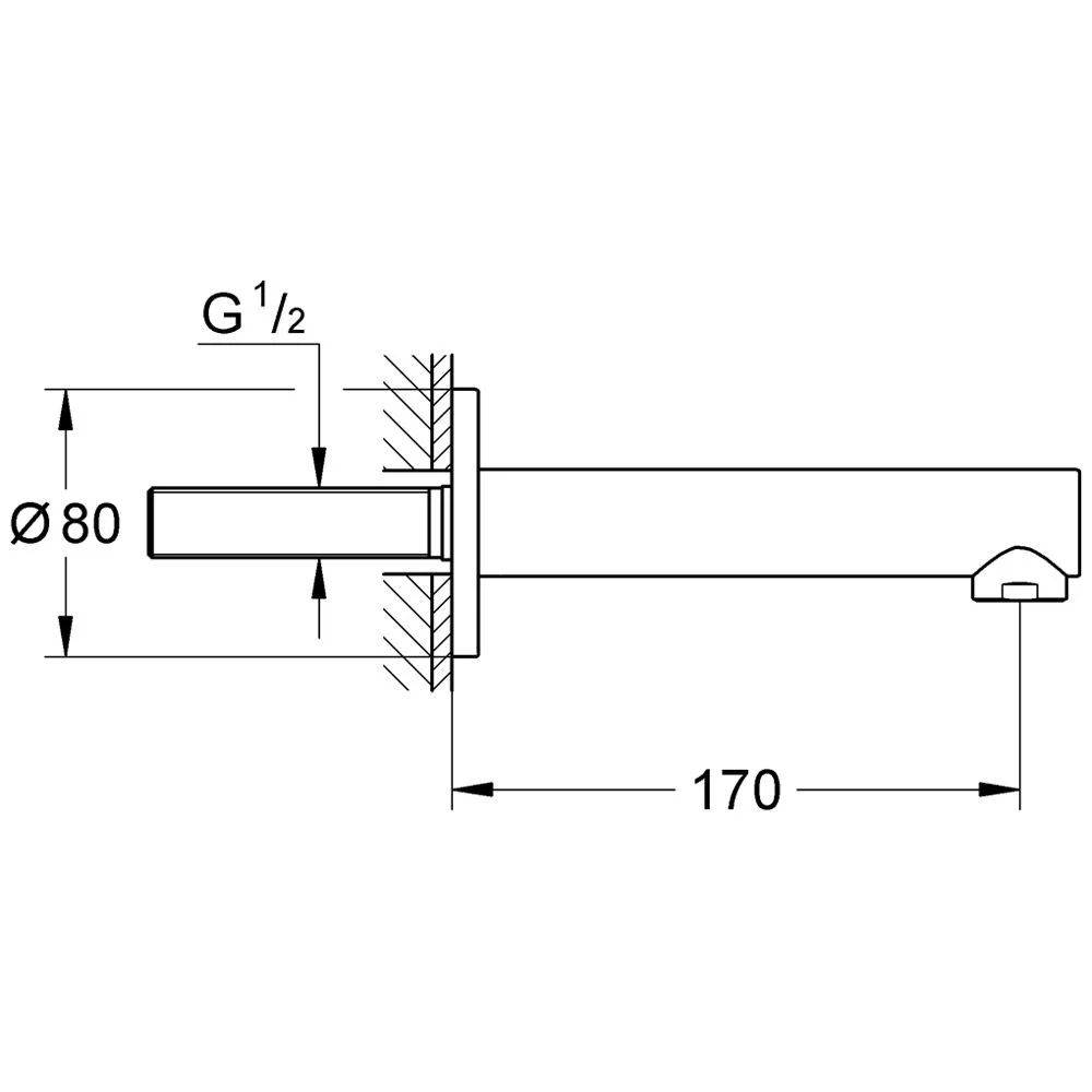 Rysunek techniczny wylewki wannowej z wymiarami, Grohe