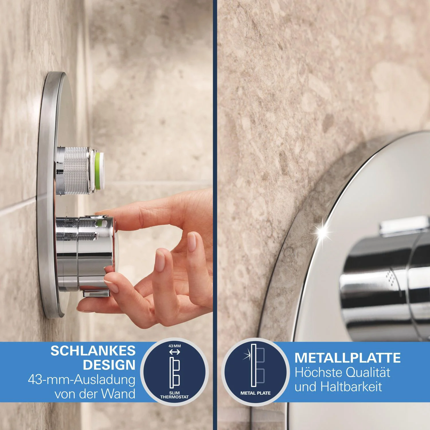 Zbliżenie na termostat prysznicowy z ręcznym sterowaniem, Grohe