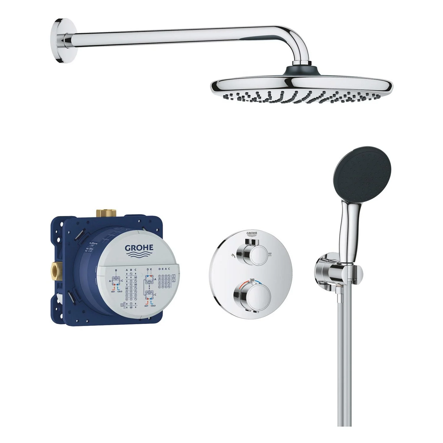 Chromowany system prysznicowy z instalacją podtynkową, Grohe