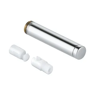 Chromowany cylinder z plastikowymi częściami w widoku z przodu, Grohe